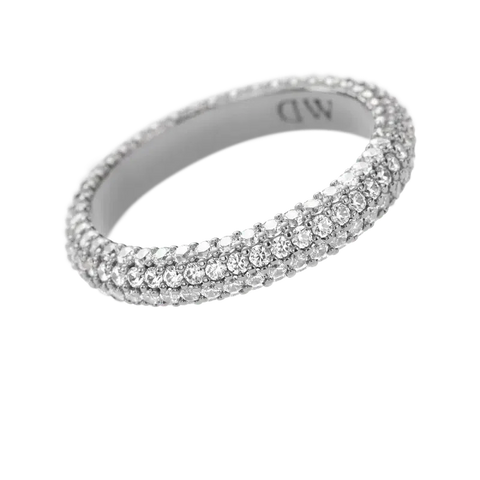 Daniel Wellington silver Pavé ring featuring sparkling claw-set crystals on a rhodium-plated brass band.