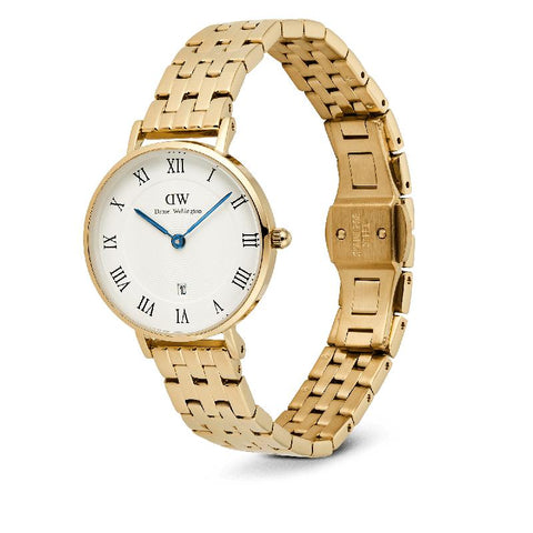 The Watch Boutique Daniel Wellington Petite 5-Link Gold Roman Numerals Date Watch