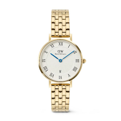 The Watch Boutique Daniel Wellington Petite 5-Link Gold Roman Numerals Date Watch