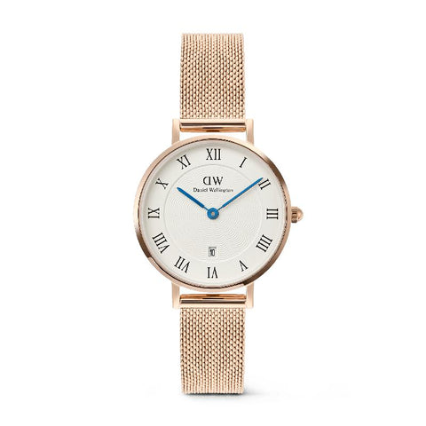 The Watch Boutique Daniel Wellington Petite Rose Gold Roman Numerals Date Watch