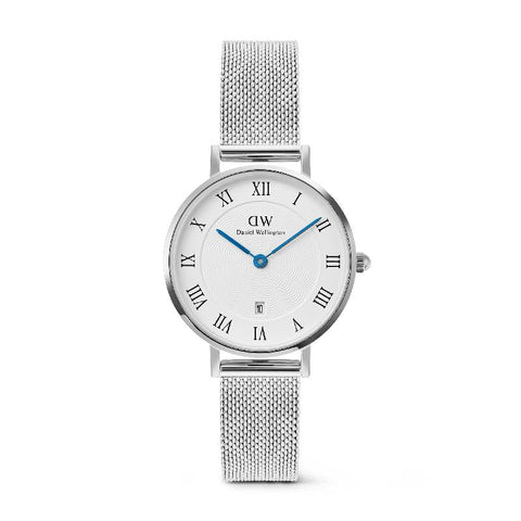 The Watch Boutique Daniel Wellington Petite Silver Roman Numerals Date Watch