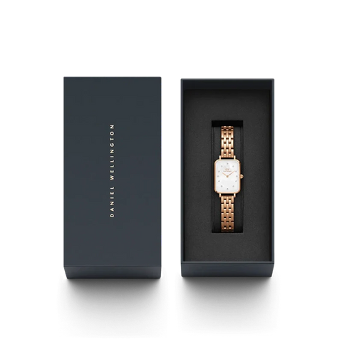 The Watch Boutique Daniel Wellington Quadro Lumine 5-Link Melrose White Mother of Pearl Rose Gold 20x28mm Watch