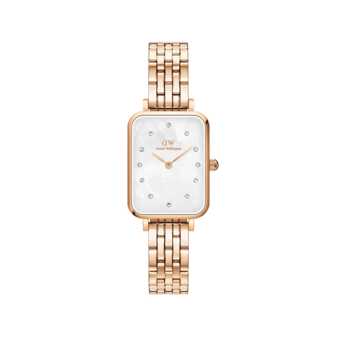 The Watch Boutique Daniel Wellington Quadro Lumine 5-Link Melrose White Mother of Pearl Rose Gold 20x28mm Watch