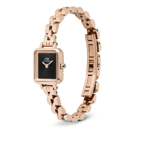 The Watch Boutique Daniel Wellington Quadro Mini Arch 3-Link Onyx Sunray Rose Gold Watch