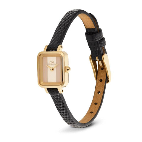 The Watch Boutique Daniel Wellington Quadro Mini Black Lizard Conwy Gold Women's Watch