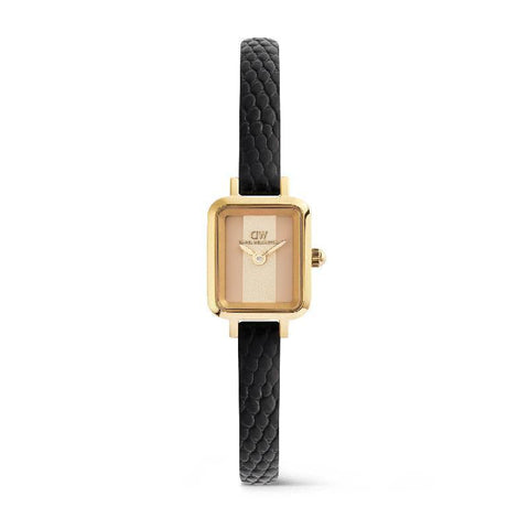 The Watch Boutique Daniel Wellington Quadro Mini Black Lizard Conwy Gold Women's Watch