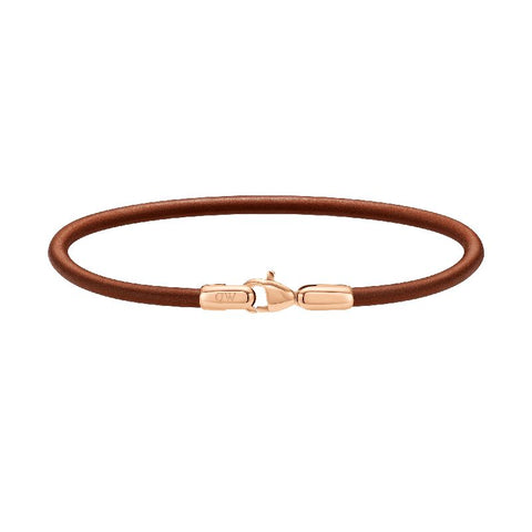 Daniel Wellington St Mawes brown leather bracelet featuring a polished rose gold lobster clasp and elegant minimalist design.