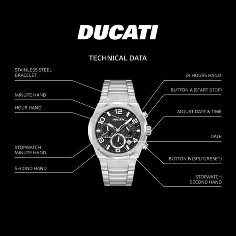 The Watch Boutique Ducati Steel Black Dial Chronograph Men's Watch