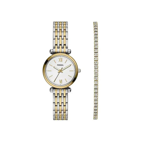 The Watch Boutique Fossil Carlie Mini Three-Hand Two-Tone Stainless Steel Women's Watch and Bracelet