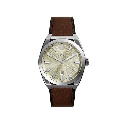 The Watch Boutique Fossil Everett Three-Hand Date Brown Leather Men's Watch