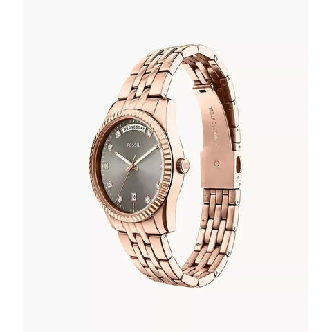 The Watch Boutique Fossil Scarlette Three-Hand Day-Date Rose Gold-Tone Stainless Steel Women's Watch