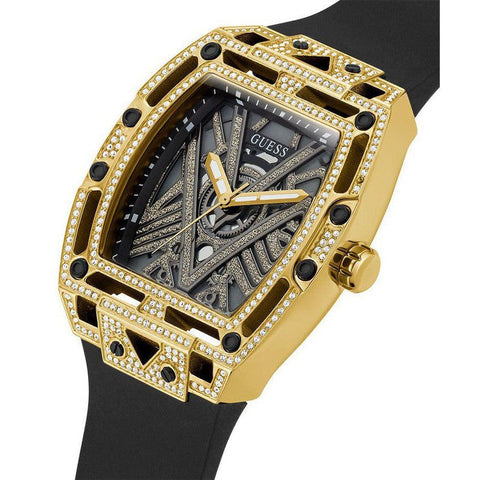 The Watch Boutique GUESS Mens Black Gold Tone Analog Watch GW0564G1