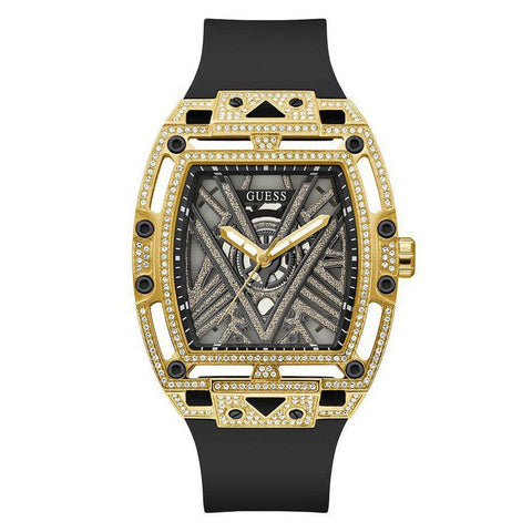 The Watch Boutique GUESS Mens Black Gold Tone Analog Watch GW0564G1