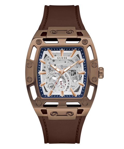 The Watch Boutique Guess Brown Coffee Automatic Watch with Leather Strap