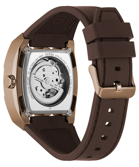 The Watch Boutique Guess Brown Coffee Automatic Watch with Leather Strap