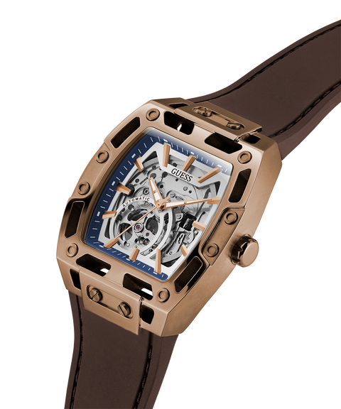 The Watch Boutique Guess Brown Coffee Automatic Watch with Leather Strap