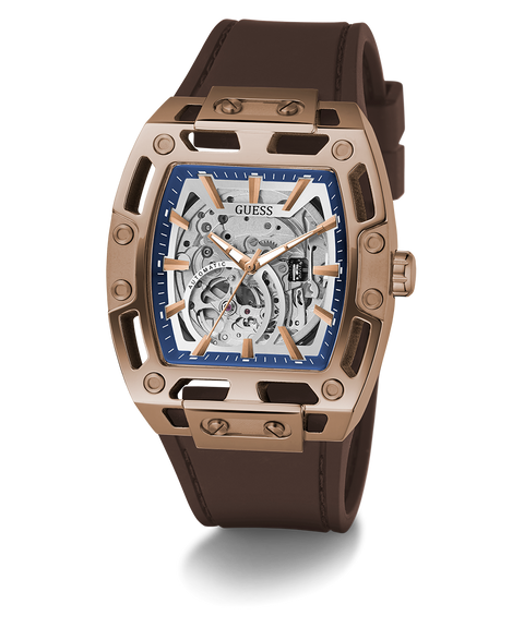 The Watch Boutique Guess Brown Coffee Automatic Watch with Leather Strap