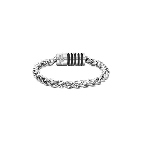 Police men's 190mm metal chain bracelet featuring a sleek gear-inspired clasp with black detailing for a bold, edgy style.