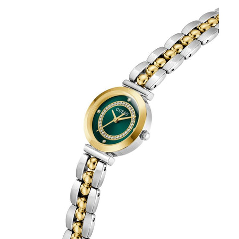 The Watch Boutique Guess 2-Tone Analog Watch with Green Dial and Gold Accents