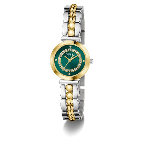 The Watch Boutique Guess 2-Tone Analog Watch with Green Dial and Gold Accents