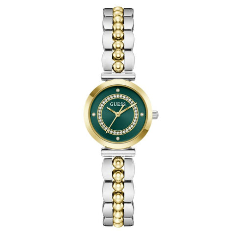 The Watch Boutique Guess 2-Tone Analog Watch with Green Dial and Gold Accents