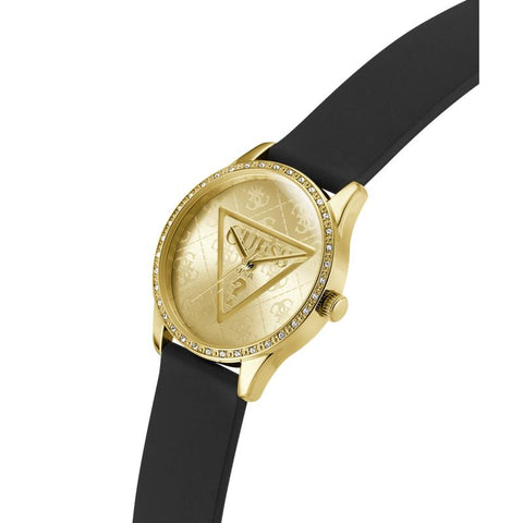 The Watch Boutique Guess Black Gold-Tone Analog Watch with Silicone Strap