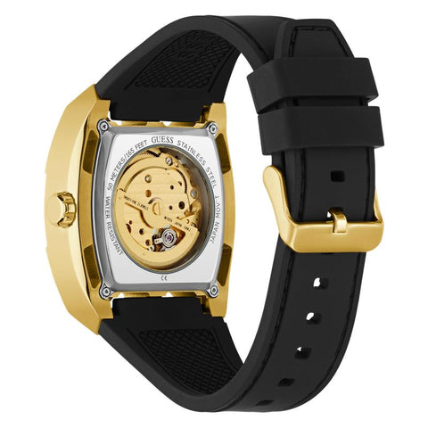 The Watch Boutique Guess Black Gold Tone Automatic Watch with Silicone Strap