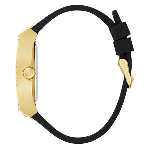 The Watch Boutique Guess Black Gold Tone Automatic Watch with Silicone Strap