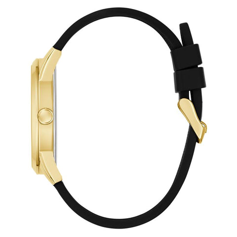 The Watch Boutique Guess Black Gold Tone Multi‑Function Silicone Strap Watch
