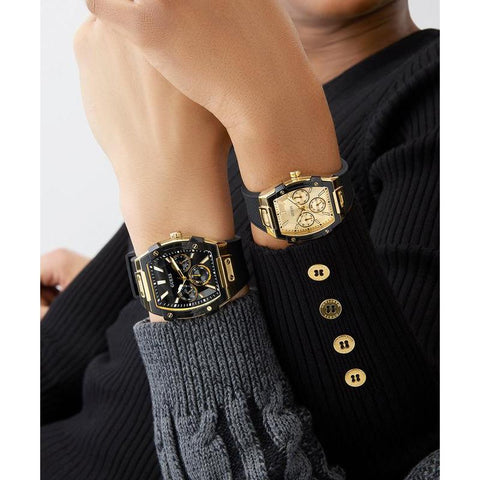 The Watch Boutique Guess Black Gold Tone Multi-Function Stainless Steel Watch