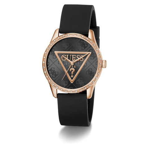 The Watch Boutique Guess Black Rose Gold Analog Watch with Silicone Strap