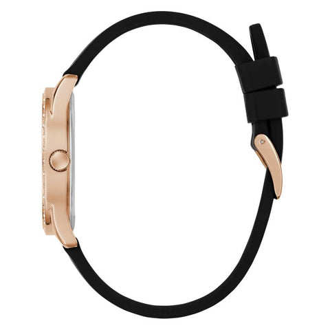 The Watch Boutique Guess Black Rose Gold Analog Watch with Silicone Strap