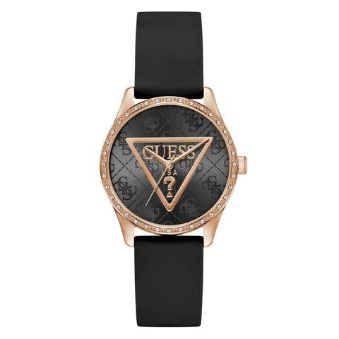 The Watch Boutique Guess Black Rose Gold Analog Watch with Silicone Strap