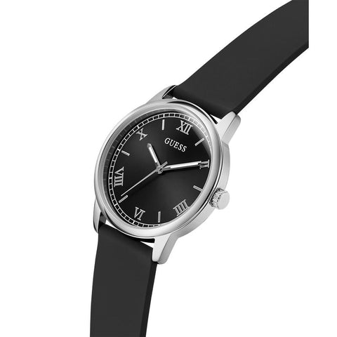 The Watch Boutique Guess Black Silicone Strap Silver-Tone Analog Watch 40mm