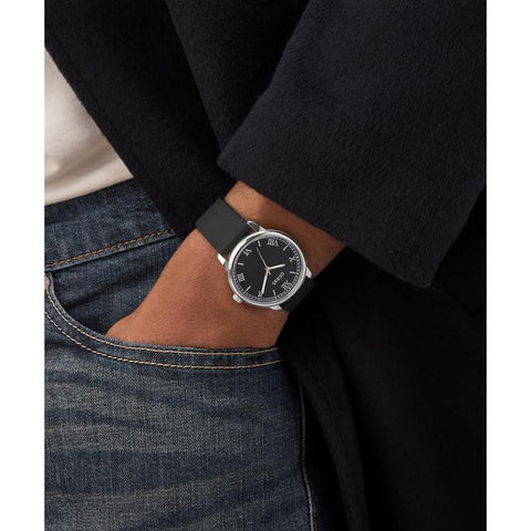 The Watch Boutique Guess Black Silicone Strap Silver-Tone Analog Watch 40mm