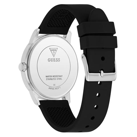 The Watch Boutique Guess Black Silicone Strap Silver-Tone Analog Watch 40mm