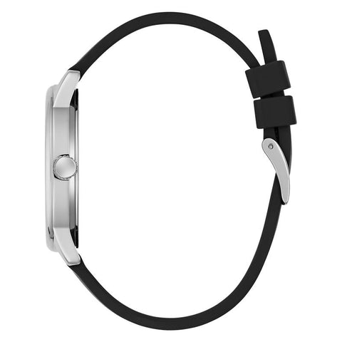The Watch Boutique Guess Black Silicone Strap Silver-Tone Analog Watch 40mm
