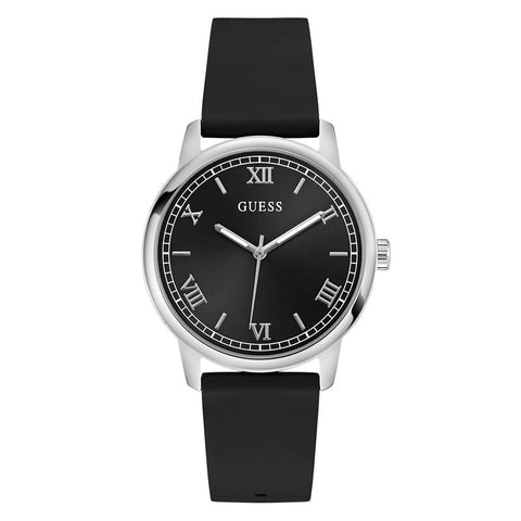 The Watch Boutique Guess Black Silicone Strap Silver-Tone Analog Watch 40mm