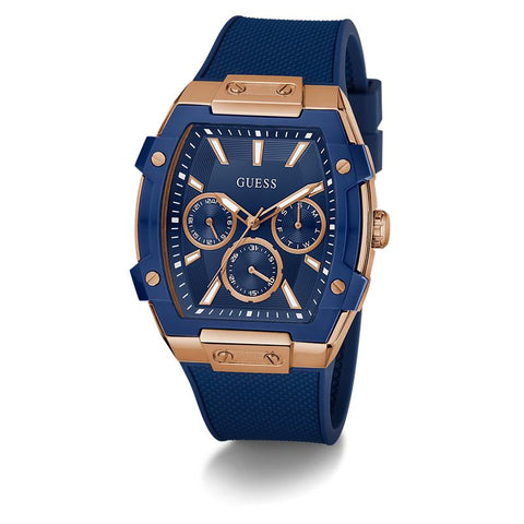 The Watch Boutique Guess Blue Rose Gold Multi-Function Watch with Silicone Strap