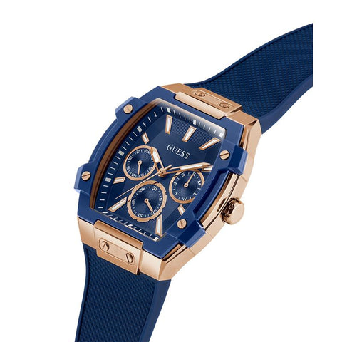 The Watch Boutique Guess Blue Rose Gold Multi-Function Watch with Silicone Strap