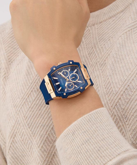 The Watch Boutique Guess Blue Rose Gold Multi-Function Watch with Silicone Strap