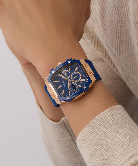 The Watch Boutique Guess Blue Rose Gold Multi-Function Watch with Silicone Strap