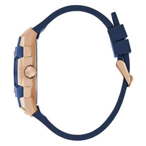 The Watch Boutique Guess Blue Rose Gold Multi-Function Watch with Silicone Strap
