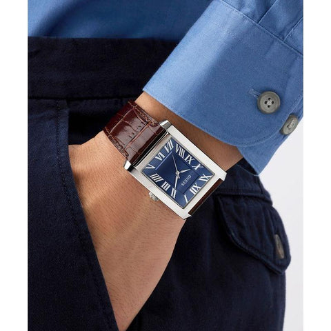 The Watch Boutique Guess Brown Leather Analog Watch – Silver Tone Case, Blue Dial