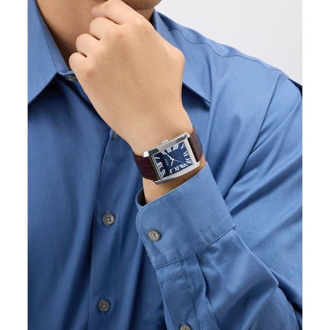 The Watch Boutique Guess Brown Leather Analog Watch – Silver Tone Case, Blue Dial