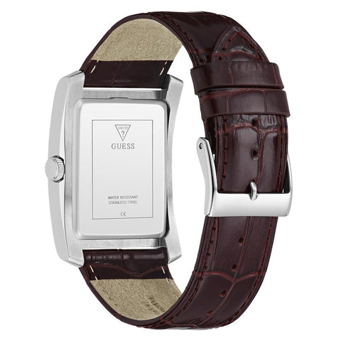 The Watch Boutique Guess Brown Leather Analog Watch – Silver Tone Case, Blue Dial