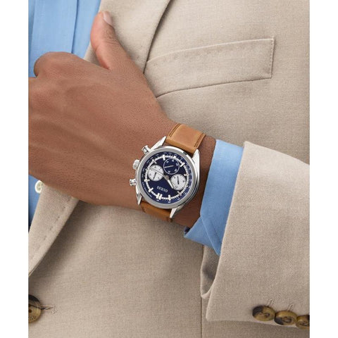 The Watch Boutique Guess Brown Leather Strap Blue Dial Multi-Function Watch