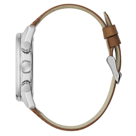 The Watch Boutique Guess Brown Leather Strap Blue Dial Multi-Function Watch