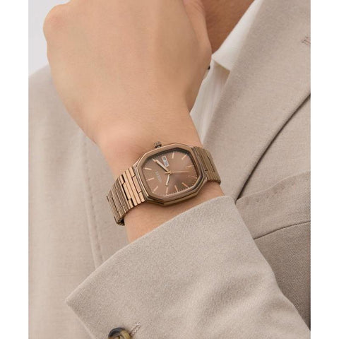 The Watch Boutique Guess Coffee Date Watch with Bronze Sunray Dial