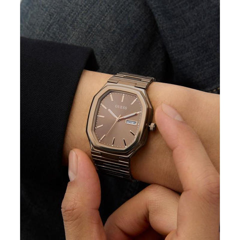 The Watch Boutique Guess Coffee Date Watch with Bronze Sunray Dial